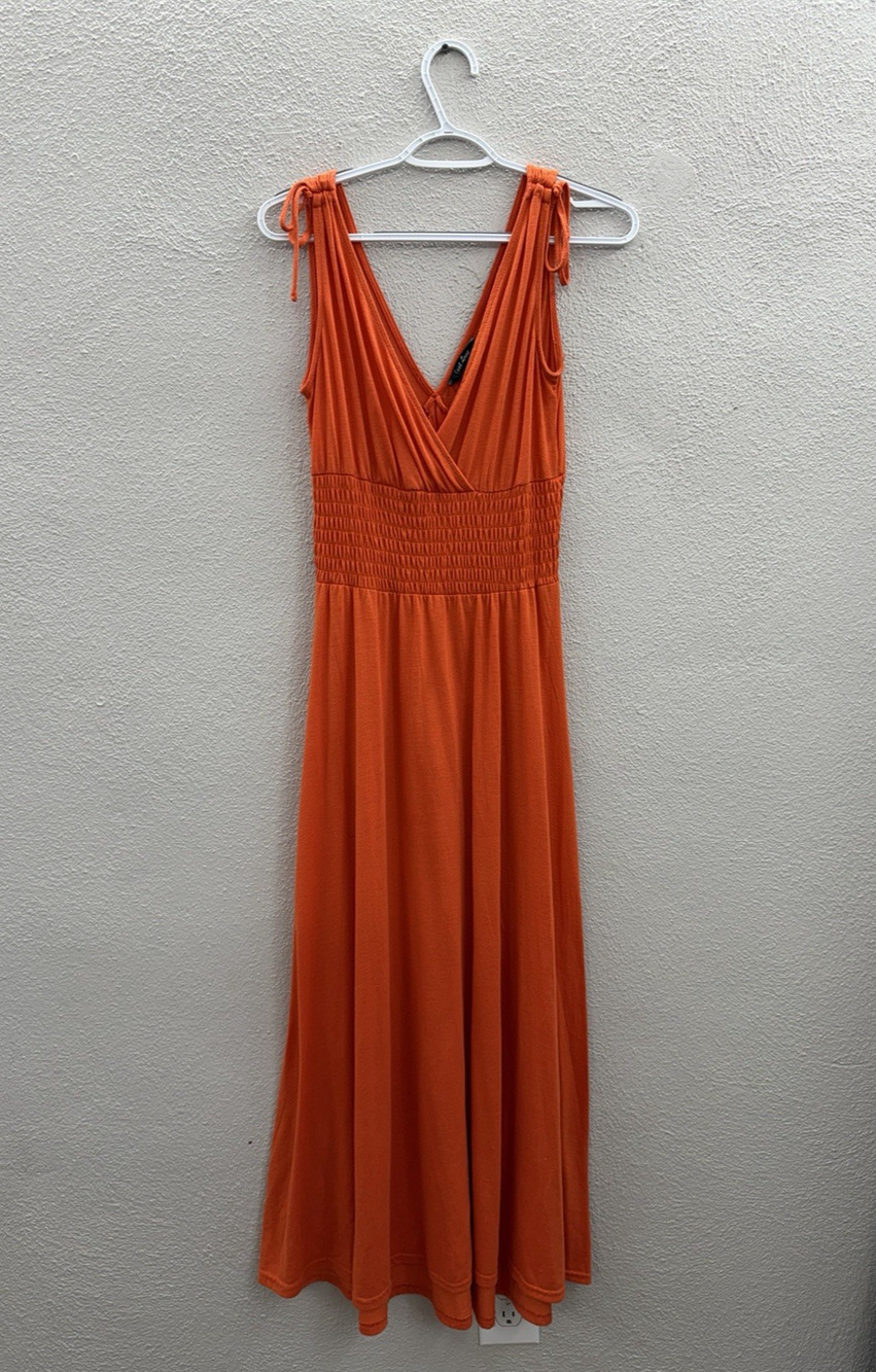 Just Love Womens Dress Size Small Orange Sleeveless V-Neck